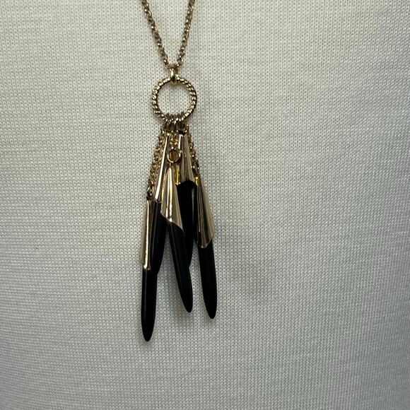 Fashion Necklace Womens Long‎ Drop Gold Plated Black Accents - Picture 4 of 5